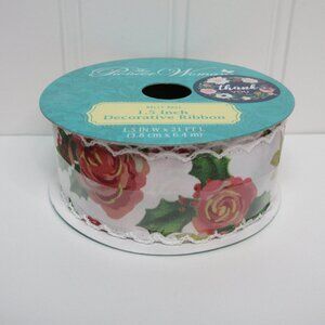 Lot of 2 Pioneer Woman Holiday Rose Christmas Decorative Ribbon 1.5in x 21ft New